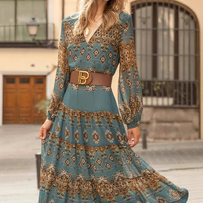 Robe maxi femme à manches volumineuses et design floral élégant Chic und Stil