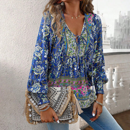 Chemisier dames avec motifs floraux et décolleté à nouer Chic und Stil