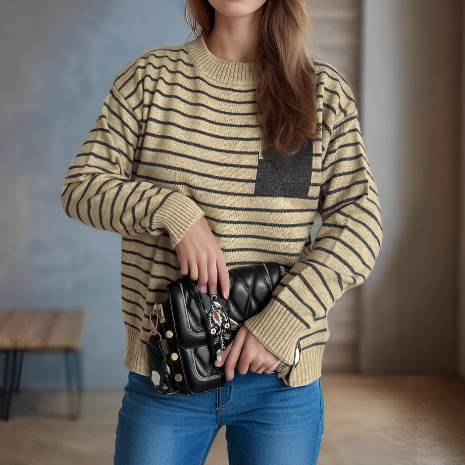 Pull décontracté en tricot pour femmes avec un large motif rayé et des épaules dépassées Chic und Stil