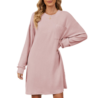 Robe longue décontractée pour femmes à manches longues avec poches pratiques et design structuré moderne Chic und Stil