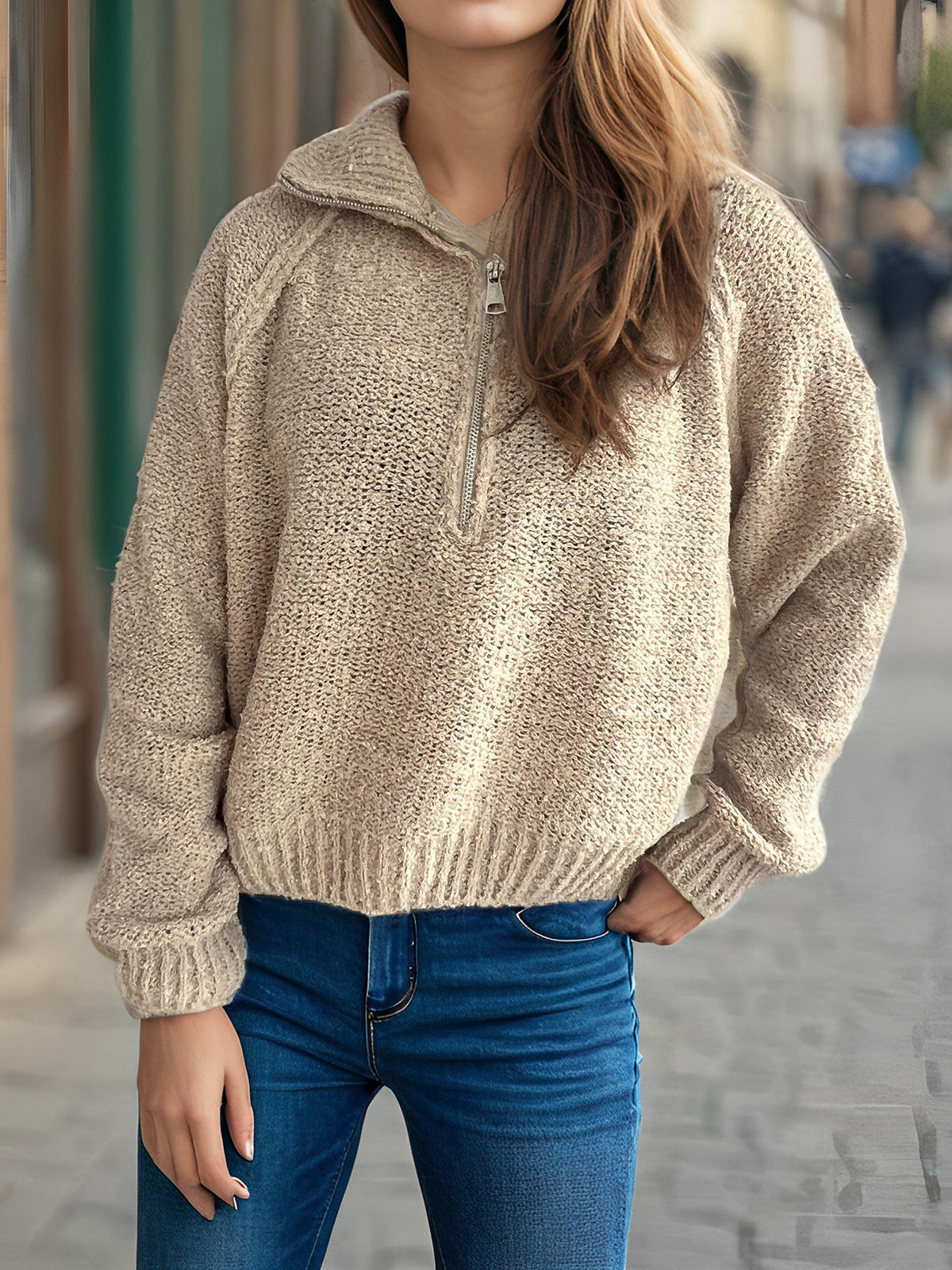 Pull-over zippé décontracté pour dames avec coupe oversize et col haut Chic und Stil
