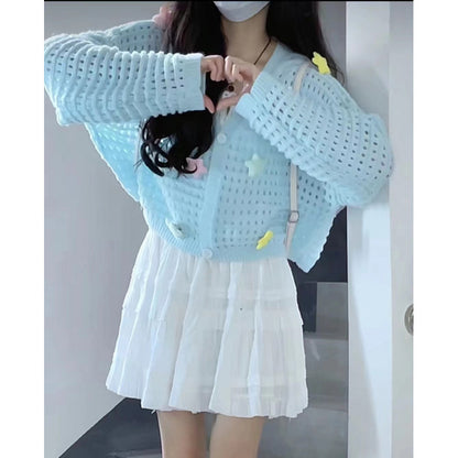 Dames cardigan léger avec des applications d'étoiles colorées et cordon de serrage Chic und Stil