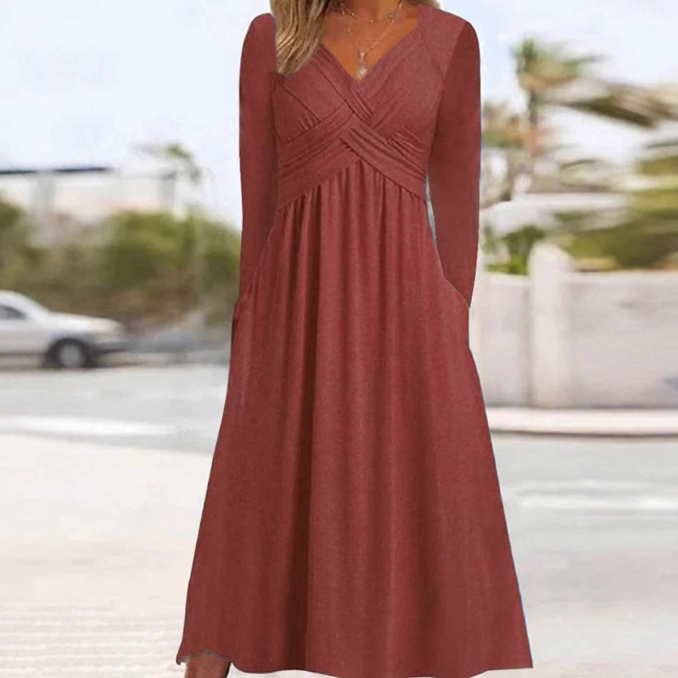 Dames Élégant Robe Maxi avec Effet Drapé et Poches Chic und Stil