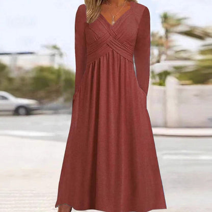 Dames Élégant Robe Maxi avec Effet Drapé et Poches Chic und Stil