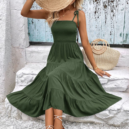 Robe midi élégante à volants pour femme avec bretelles réglables Chic und Stil