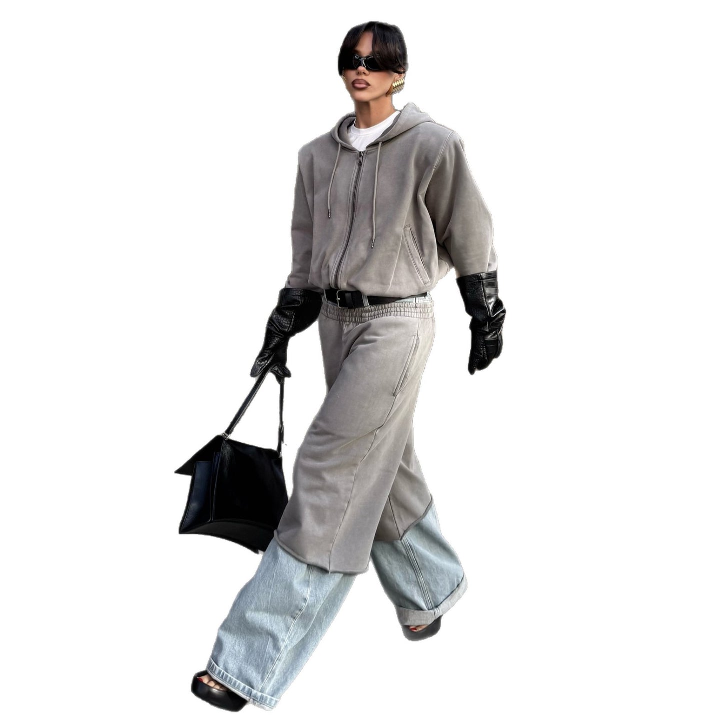 Women Casual Knit Set with High Neck and Loose Pants Chic und Stil