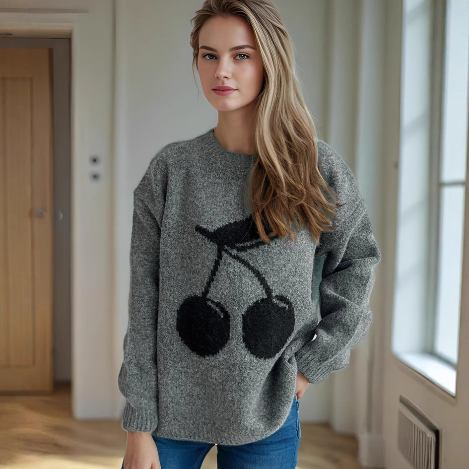 Pull femme avec motif cerise ludique et tricot doux Chic und Stil