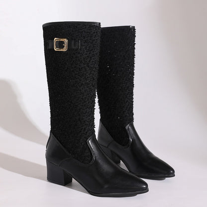Bottes overknee à la mode pour femmes avec un élégant motif en tricot et un confort blocké.