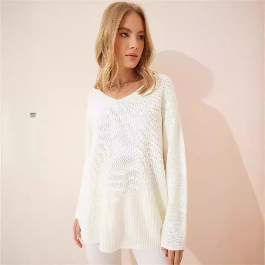 Pull femme décontracté à col V avec motif tricoté texturé Chic und Stil