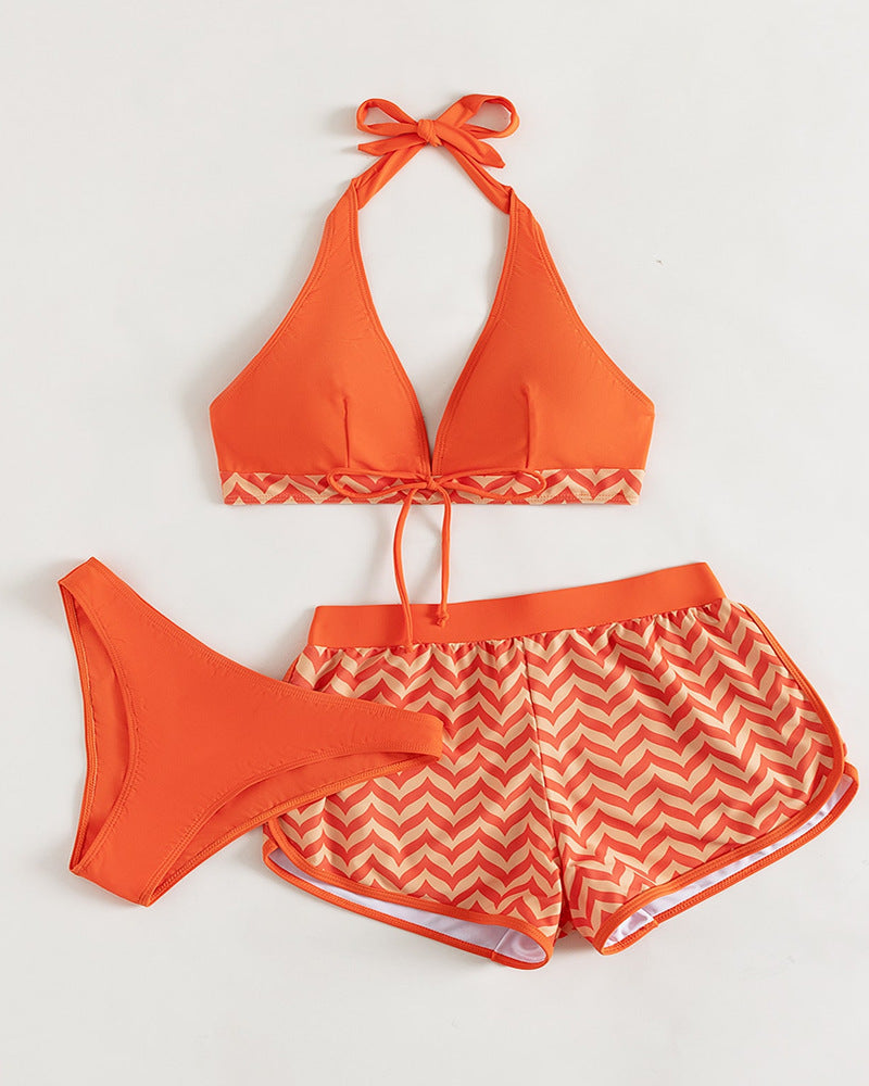 Dames Ensemble de bikini à halter élégant avec shorts imprimés Chic und Stil