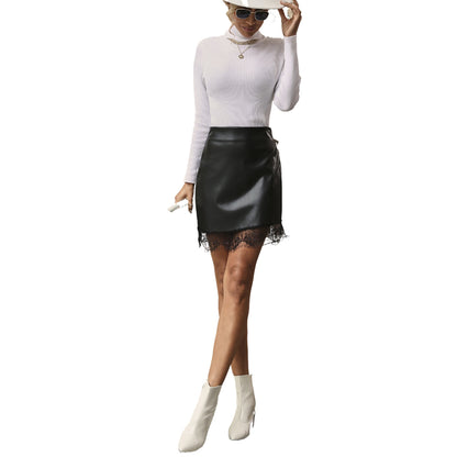 Jupe en cuir pour dames avec dentelle Chic und Stil