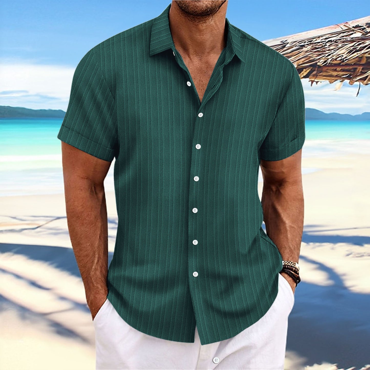 Chemise décontractée à manches courtes à rayures pour hommes Chic und Stil