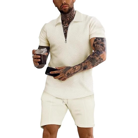 Men's trendy short-sleeve top with textured design and matching shorts Chic and Style