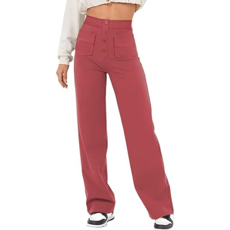 Chic and Style elegant high-waisted lounge pants for women with large pockets and button closure