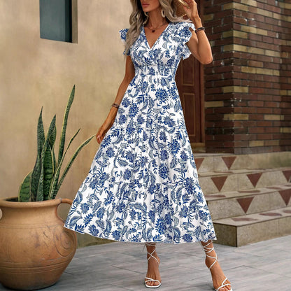Robe maxi à fente haute imprimé floral Chic und Stil pour femmes