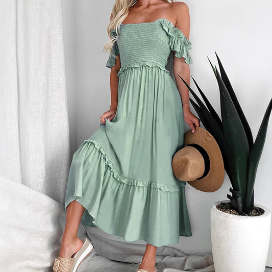 Robe maxi smockée à volants pour femmes Chic und Stil