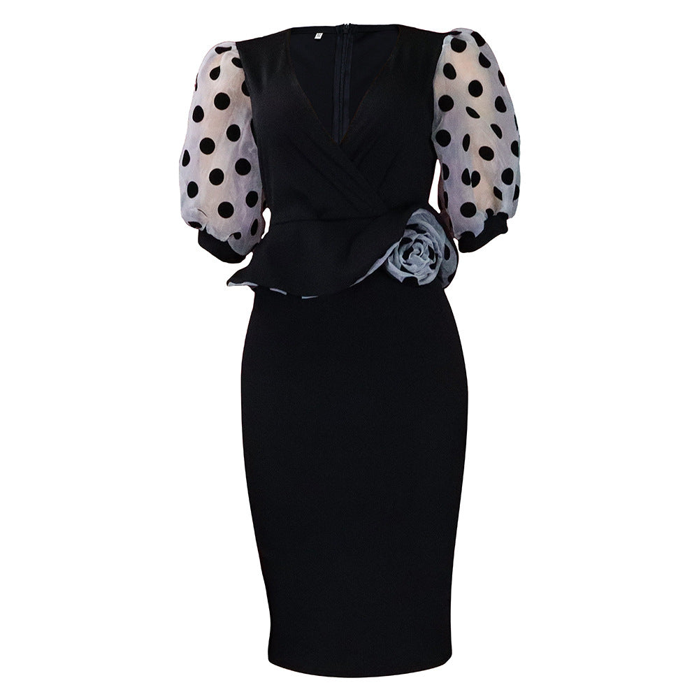 Robe portefeuille pour femmes avec des manches bouffantes transparentes et un design froncé cintré Chic und Stil