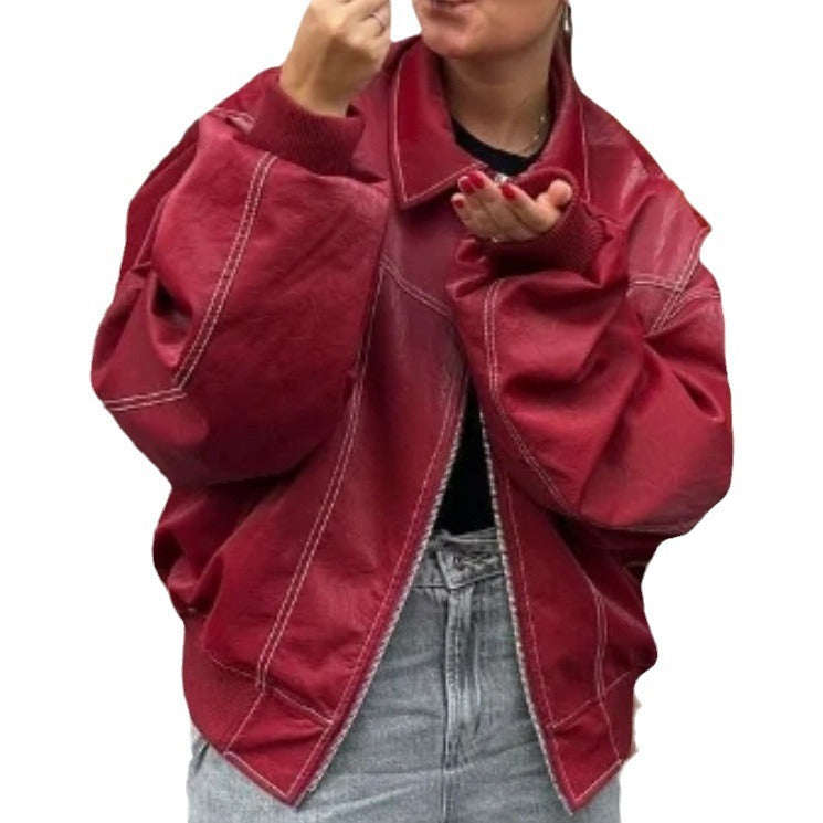 Dame Veste en simili cuir avec poches pratiques et taille élastique Chic und Stil