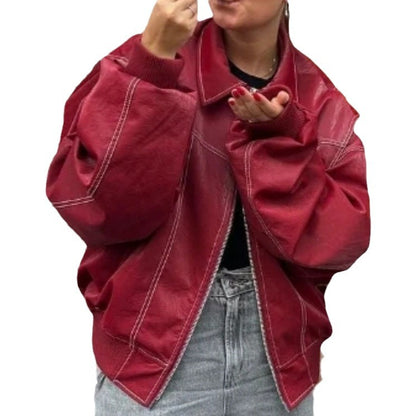 Dame Veste en simili cuir avec poches pratiques et taille élastique Chic und Stil