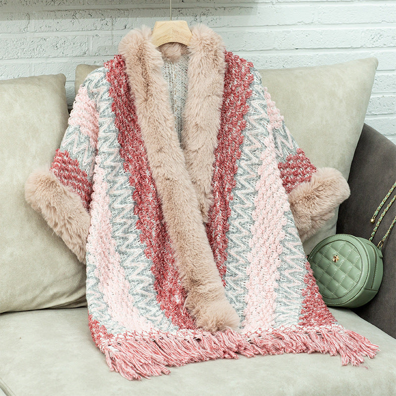 Dames Pull-over doux avec garniture en fausse fourrure luxueuse Chic und Stil