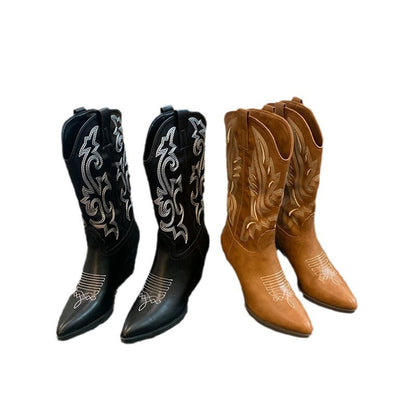 Bottes de cowboy pour femmes avec broderie élégante et design moderne à talon compensé Chic und Stil