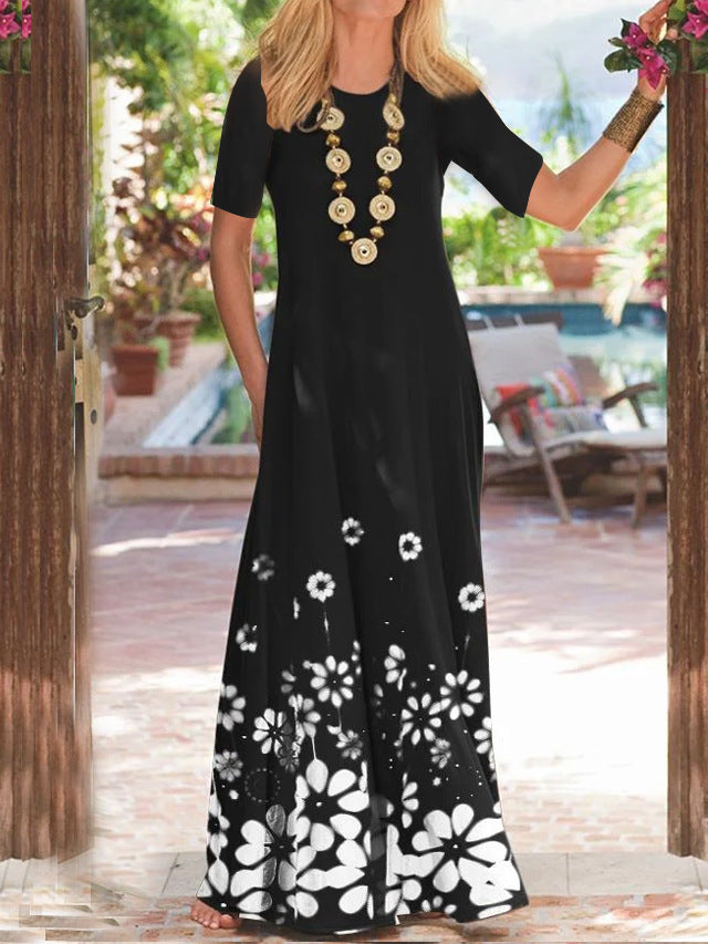 Robe maxi femme avec imprimé floral et poches latérales Chic und Stil