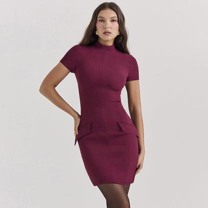 Robe mini à col montant slim-fit pour dames avec poches Détails Chic und Stil