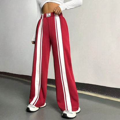 Chic and Style striped decoration wide sporty pants for ladies
