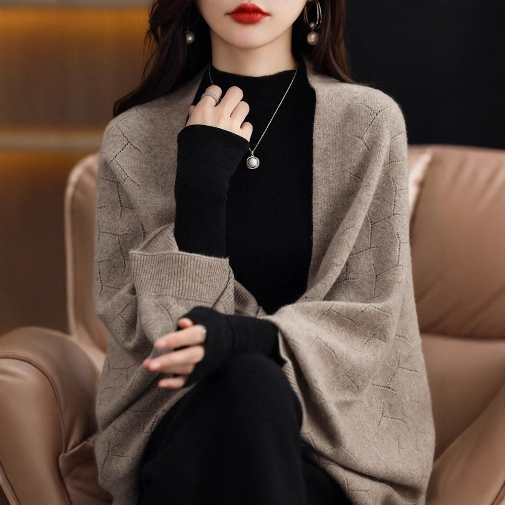 Dames Grand Poncho en Tricot avec Motif Romain Moderne Chic und Stil