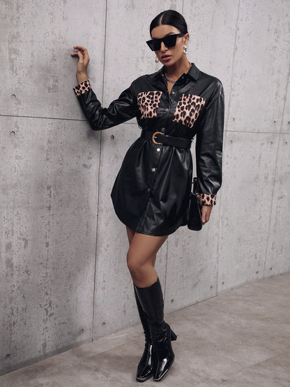 Robe chemise en simili cuir pour femmes avec imprimé animal et ceinture ajustable Chic und Stil