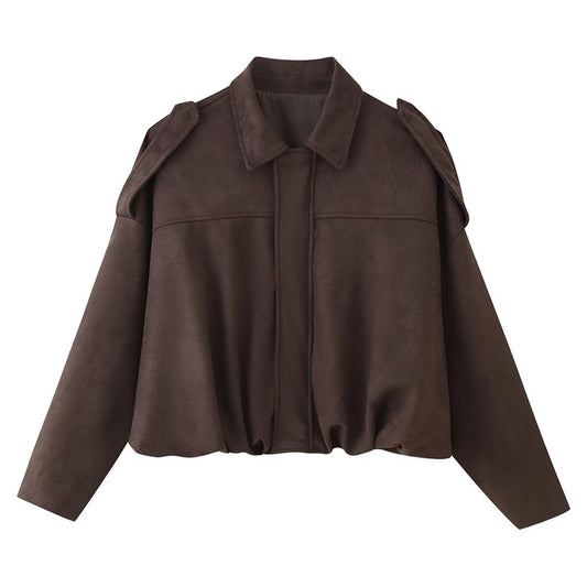 Ladies Oversized In synthetic leather with chic high collar and elastic Chic and Style