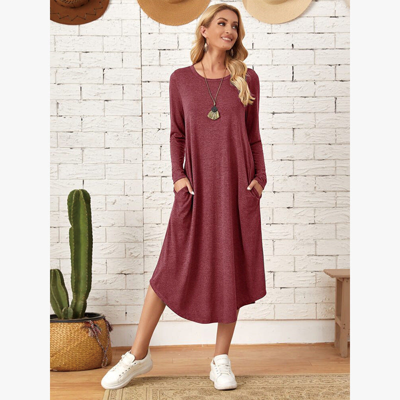 Robe longue décontractée à manches longues pour femmes avec poches pratiques Chic und Stil