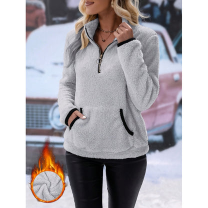 Pull en teddy doux pour femmes au look décontracté avec demi-fermeture éclair Chic und Stil