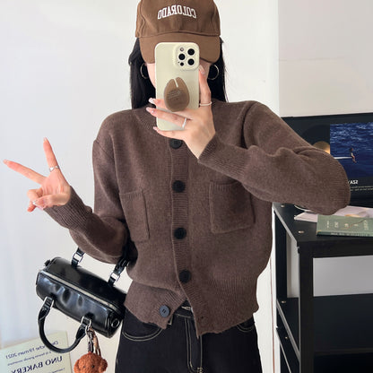 Dames Pull long tendance avec poches pratiques et fermeture à boutons Chic und Stil