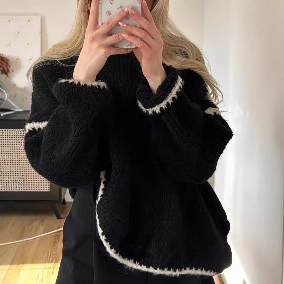 Pulls en grosse maille pour femmes avec finitions contrastées et coupe décontractée Chic und Stil