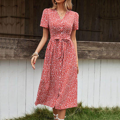 Robe midi A-ligne pour femmes avec fermeture à boutons à l'avant et taille avec ceinture à nouer Chic und Stil