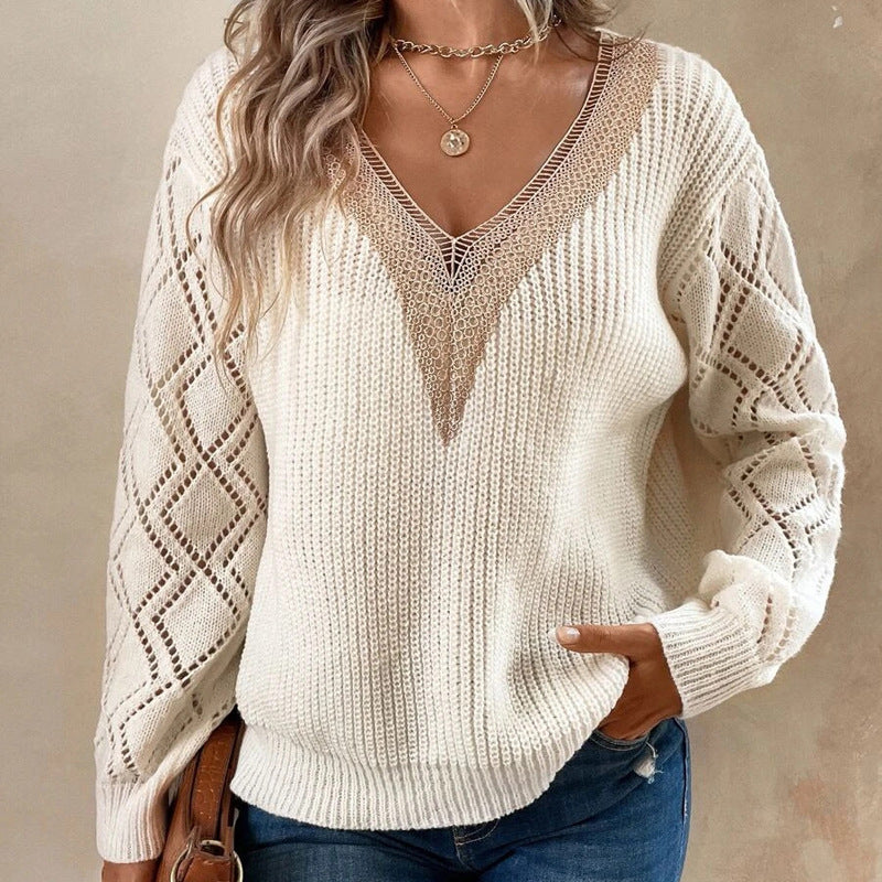 Pull en tricot pour femmes avec un décolleté en crochet raffiné Chic und Stil