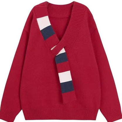 Pull décontracté pour femmes avec col en V texturé et coupe oversized Chic und Stil