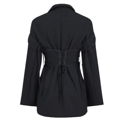Asymmetrical blazer jacket for women with laces and wide sleeves Chic and Style