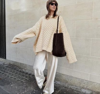 Pull en tricot surdimensionné pour femmes avec motif de torsade Chic und Stil