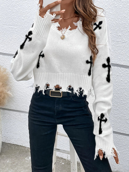 Short pullover for women with decorative crossover patterns Chic und Stil