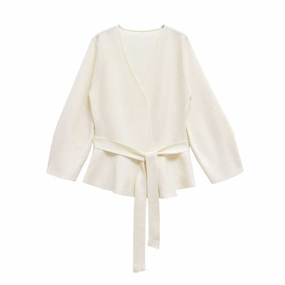 Damen Wickeljacke mit Bindeverschluss und voluminösen Ärmeln Chic und Stil