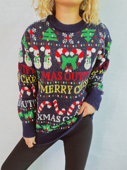 Pull de Noël pour femmes avec des motifs colorés et des applications amusantes Chic und Stil