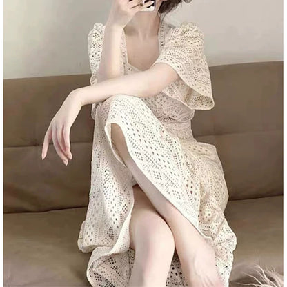 Robe midi en dentelle au crochet élégante pour femmes Chic und Stil