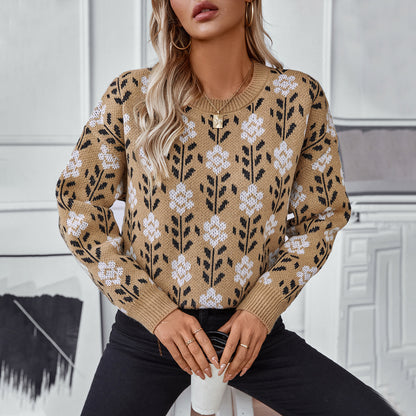 Pull décontracté pour femmes avec motif floral et col rond Chic und Stil