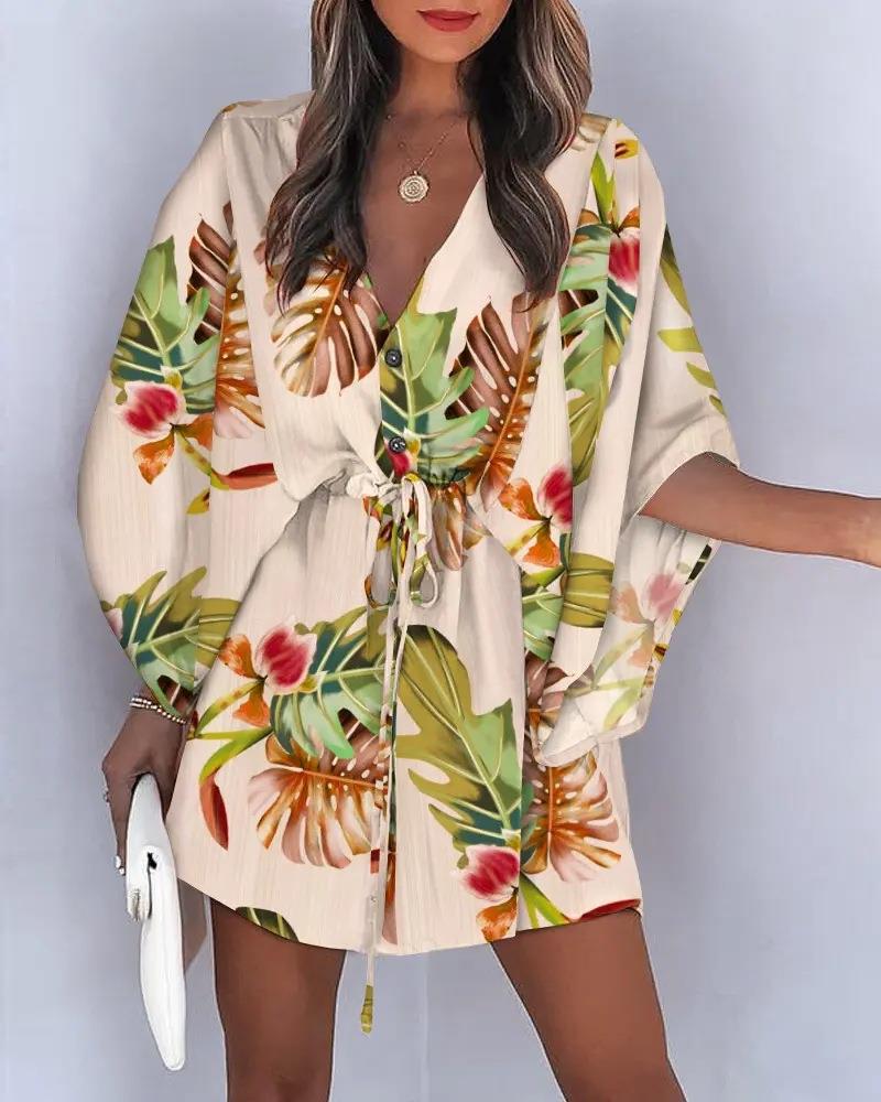 Robe chemise femme avec design floral et décolleté en V Chic und Stil