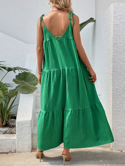 Femme Robe Maxi Drapée avec Bretelles Spaghetti Réglables Chic und Stil