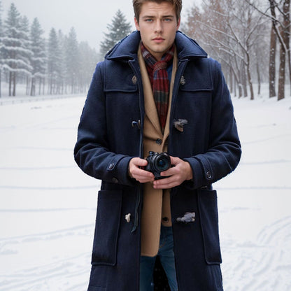 Elegant Duffle Coat for men in high-quality wool with hood and practical buttons Chic and Style