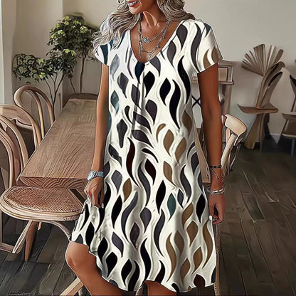 Robe midi à décolleté en V fluide pour femmes avec motif abstrait Chic und Stil