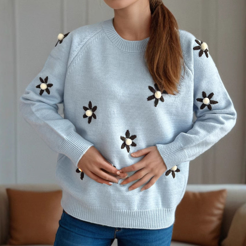 Pull en tricot pour femmes avec des appliqués floraux et une coupe décontractée Chic und Stil